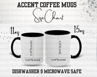 Tabella delle taglie delle tazze da caffè Accent da 11 oz e 15 oz Guida alle taglie delle tazze Immagine dell'inserzione del venditore Download digitale Modello di tazza da caffè per negozi Etsy