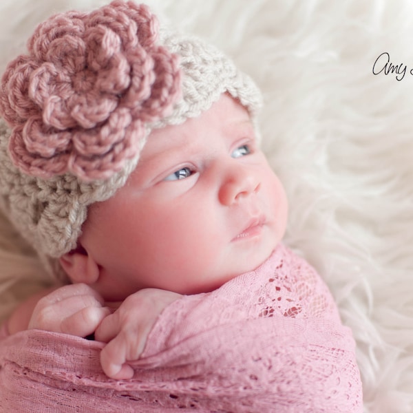 New Grandchild Gift - Newborn Girl Hat - Girl Baby Shower - Baby Girl Crochet Hat - Grandbaby Gift - Grandchild Present - Baby Girl Hat