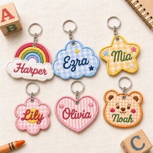 Chaveiro bordado personalizado, etiqueta de mochila xadrez personalizada, pingente de bolsa bordado à máquina