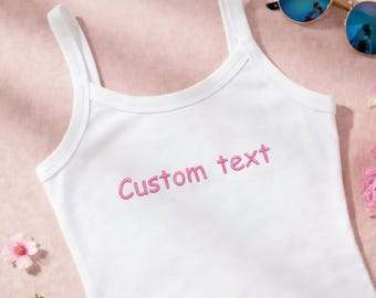 Débardeur court brodé personnalisé, chemise avec texte minimaliste, cadeau personnalisé