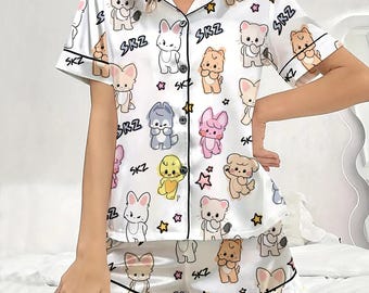 Ensemble de pyjama en satin StrayKids SKZoo, vêtements de nuit Stray Kids Domin ATE World Tour 2025, produits dérivés SKZ, pyjama Stray Kids Kpop