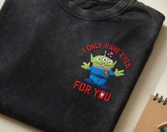 Toy Story Alien Pizza Planet Embroidered Washed Shirt, Walt Disney Pixar Tee, Disneyland Trip, Magic Kingdom Outfit