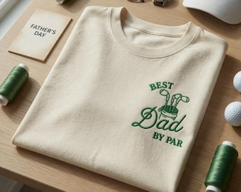 Best Dad By Par Embroidered Tshirt - Golf Bag Father's Day Dad Gift - Gift for Golfer Dad.