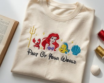 Camiseta bordada de La Sirenita, Camiseta para viaje familiar a Disney, Camiseta de Ariel de Magic Kingdom, Camiseta de princesa Disney