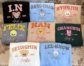Stray Kids Character Embroidered Sweatshirt, Kpop Fan Apparel, Youth Adult Sizes