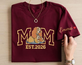 Chemise brodée personnalisée La belle et la maman clocharde, cadeau personnalisé pour la fête des mères