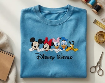 Vintage geborduurd gewassen T-shirt Mickey en zijn vrienden, retro shirt Mickey & Co, shirt Disney-gezinsuitje, Disneyland Friend Trip 2026