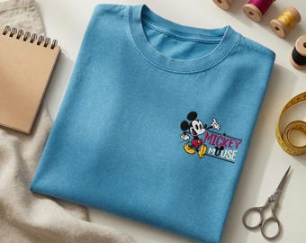Geborduurd T-shirt Mickey Mouse Wash - Klassiek Disney T-shirt - Cadeau voor Disney-fans, heren