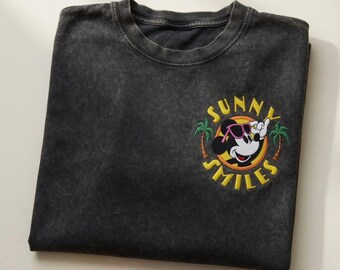 Summer Mickey Embroidered T-Shirt, Disney Summer Wash Shirt, Beach Mineral Shirt, Surfing Mickey Shirt, Disney Vacation Shirt