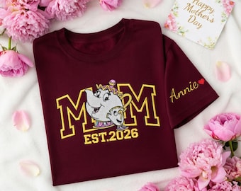 Embroidered Beauty and the Beast Mom Shirt, Personalized Name Est Year Tee