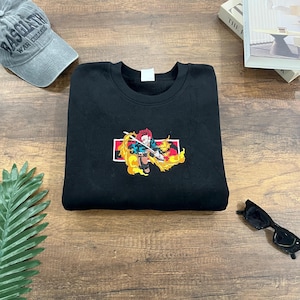 Tanjiro Flame Sword Embroidered Sweatshirt – Demon Slayer Anime Pullover, Black Unisex Crewneck Gift for Otaku & Manga Fans – EKNYA200