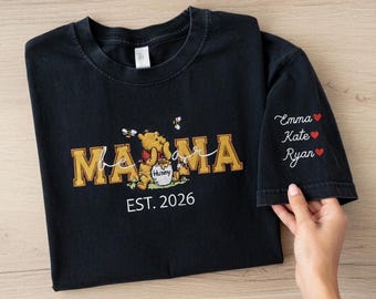 T-shirt personnalisé brodé maman ours - t-shirt familial personnalisé inspiré de Winnie l'ourson, cadeau maman