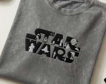 Chemise brodée Star Wars Disney, t-shirt familial délavé Galaxy's Edge, voyage aux studios d'Hollywood en 2026