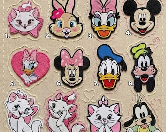 Embroidered Mickey and Friends Patch 13pcs | Marie Cat Daisy Duck Iron On | Classic Disney Character Applique for DIY Jacket Backpack Decor