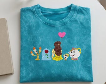 Chemise brodée princesse Disney Belle, t-shirt La Belle et la bête, t-shirt voyage girly esthétique Disney pour filles, royaume magique