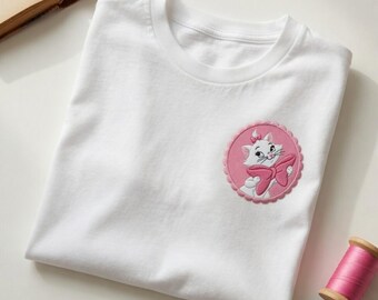Chemise brodée Les aristochats Disney, t-shirt Marie Cat, t-shirt brodé chatons, cadeaux de tenue rétro pour les parcs Disney, chemise chat Disney