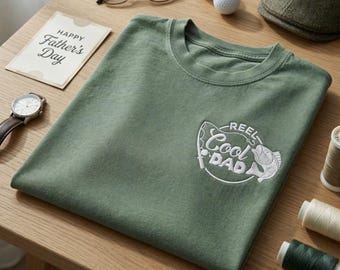 刺繍入りのクールなお父さんTシャツ - お父さんへの面白い釣り好きの父の日ギフト - 釣り好きのお父さんのシャツ