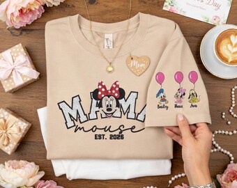 Chemise maman souris personnalisée, t-shirt cadeau fête des mères Minnie brodé personnalisé