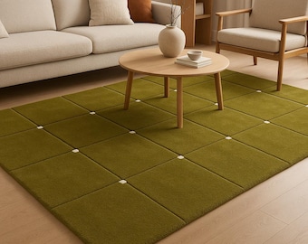 Hand-Tufted Wool Rug: Solid Olive Green Modern Minimalist Design