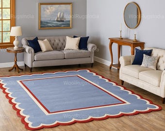 Tappeto smerlato in stile costiero: rosso, blu e crema - Beach House Decor