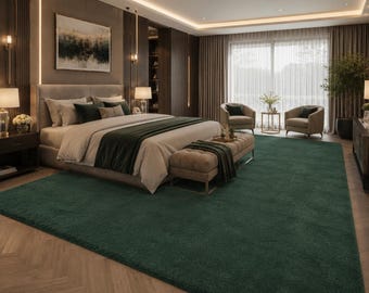 Green Tufted Rug, Handmade Area Rug, Plush Modern Carpet, Soft Minimalist Rug, Custom Living Room Rug, Bedroom Floor Carpet