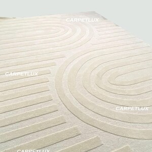 Custom Hand-Tufted Wool Rug | Modern Ivory Geometric Lines