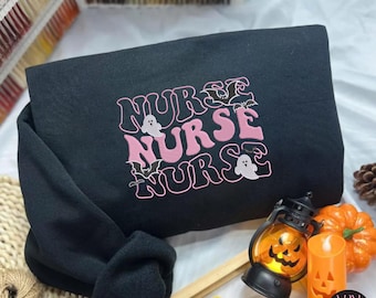 Halloween Nurse Embroidered Sweatshirt, Spooky Season Crewneck
