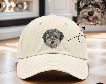 Op maat gemaakte geborduurde pet portret huisdier van foto, gepersonaliseerde kattenhond hoed, pet moeder cadeau, aangepaste huisdier borduurpet