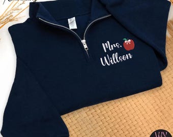 Sudadera con cremallera de un cuarto bordada para profesor, regalo personalizado