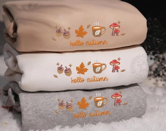 Embroidered Autumn Sweatshirt, Cozy Fall Crewneck