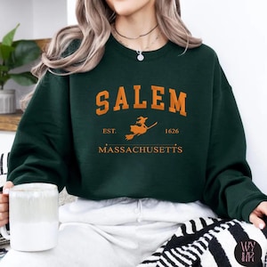 Salem Massachusetts Witch Embroidered Sweatshirt, Vintage Halloween Witch Hoodie, Salem 1626 Fall Embroidery Pullover, Spooky Season Shirt