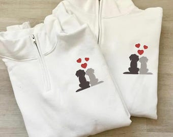 Bluza z haftowanym motywem pary psów, polarowy sweter z zamkiem błyskawicznym, prezent dla miłośnika psów