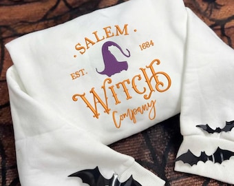 Salem Witch Company Embroidered Sweatshirt, Halloween Crewneck, Spooky Fall Pullover