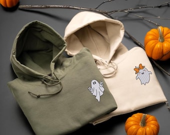 Felpe con cappuccio personalizzate ricamate con fantasmi di coppia, felpe spettrali per Halloween