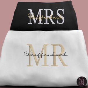 Custom Mrs. Embroidered Sweatshirt, Future Mrs. and Mr. Hoodie, Date On Sleeve, Bride Embroidered Gift, Engagement Gift, Couple Embroidery
