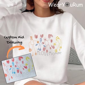 Sudadera bordada con dibujo infantil personalizado, regalo personalizado de arte infantil, recuerdo para mamá