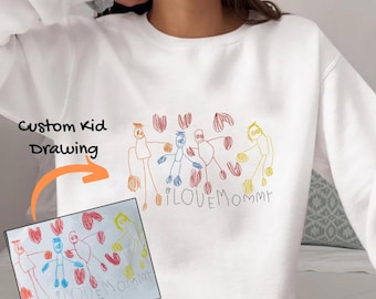 Custom Kid Drawing Embroidered Sweatshirt, Personalized Gift from Child’s Art, Keepsake Mommy Gift