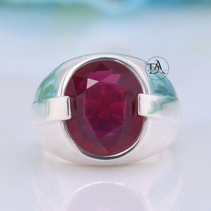 Ovaler Rubinring | Massiver roter Edelstein-Herren-Siegelring | Spannring aus 925er Silber