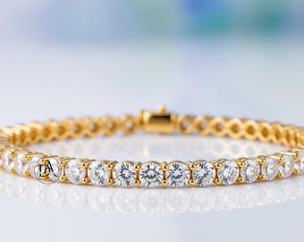 Tennis Diamond Bracelet, Eternity Minimalist Moissanite Wedding Bracelet, Round Cut luxury lab Diamond Bracelet, 14k Gold Bracelet Gift