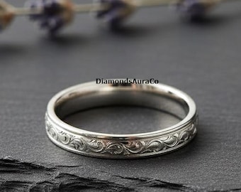 Obrączka w stylu art déco z motywem liści winorośli, obrączka ślubna inspirowana liśćmi w stylu vintage, delikatny pierścionek do łączenia ze sobą, pierścionek ze srebra próby 925, minimalistyczny pierścionek dla niej