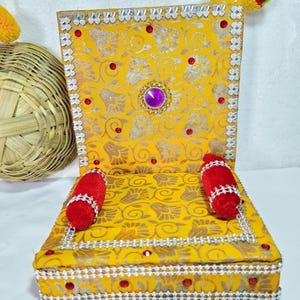 Handmade Sihasan for Laddu Gopal | Decorative Throne for Krishna Idol & Pooja Mandir | Janmashtami Festival Decoration Seat with Cushions