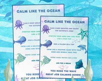 Aquatic Calm Down Poster – Printable Kids Visual for Emotional Regulation | Letter & 12x18 Sizes Included