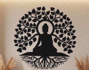 Buddha Metall Wandkunst, Bodhi Baum Kunst, Buddha Metall Wanddekor, Buddha Kunst, Meditation Wanddekor, Yoga Studio Dekor, Metallwandkunst