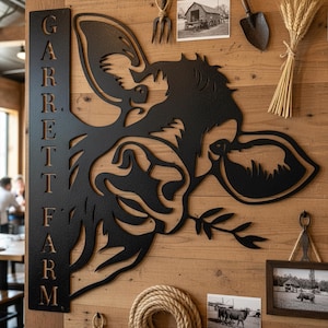 Personalized Cow Farm Sign, Farmhouse Name Sign, Cow Wall Art, Farmhouse Decor, Farmer Gift, Metal Farm Animals Sign, Cow Wall Decor