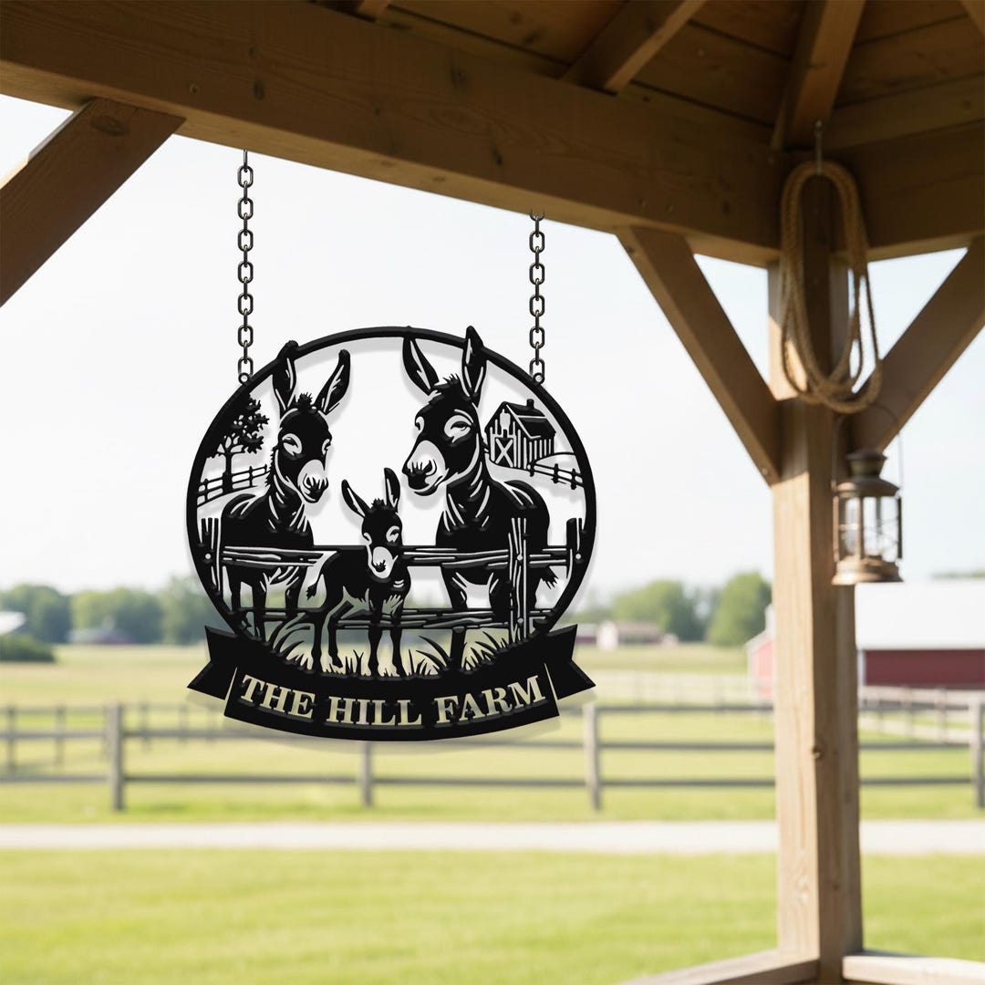 Personalized Donkey Farm Sign : Rustic Metal Art Decor, Custom Donkey ...