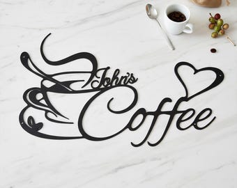 Coffee Lover Metal Wall Art: Minimalist Line Art Decor, Personalized Coffee Cup Wall Decor, Coffee Cup Metal Wall Art, Gift For Coffee Lover