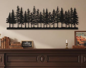 Modern Rustic Pine Tree Metal Wall Art, Cabin Fireplace Wall Art, Forest Metal Art for Living Room, Lodge Decor, Nature Lovers Gifts