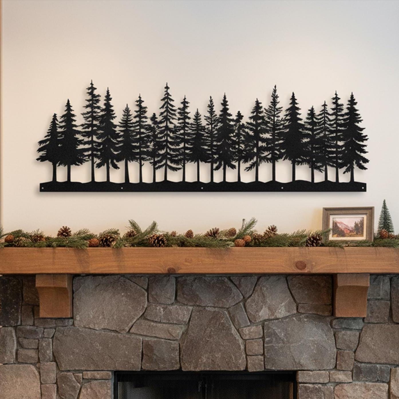 Modern Rustic Pine Tree Metal Wall Art, Cabin Fireplace Wall Art ...
