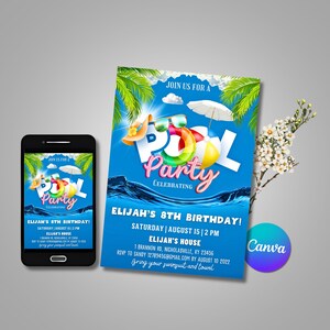 Pool Party invitation boy, Pool Party Birthday invitation, Pool Birthday, Pool Party, Pool Party Summer, School Pool Party, Swimming Party