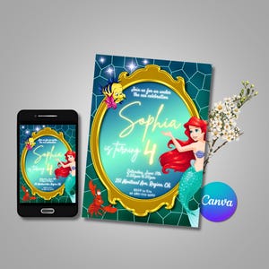 Editable Little Mermaid Ariel Birthday invitation, Little Mermaid invite party invite card, Invite Party Mermaid Princess, Mermaid Invite